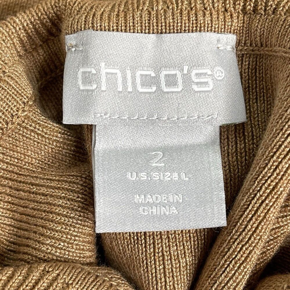 Chicos Sweater Womens Large Tan Turtleneck Ribbed Knit Embellished Sleeve - Picture 4 of 8